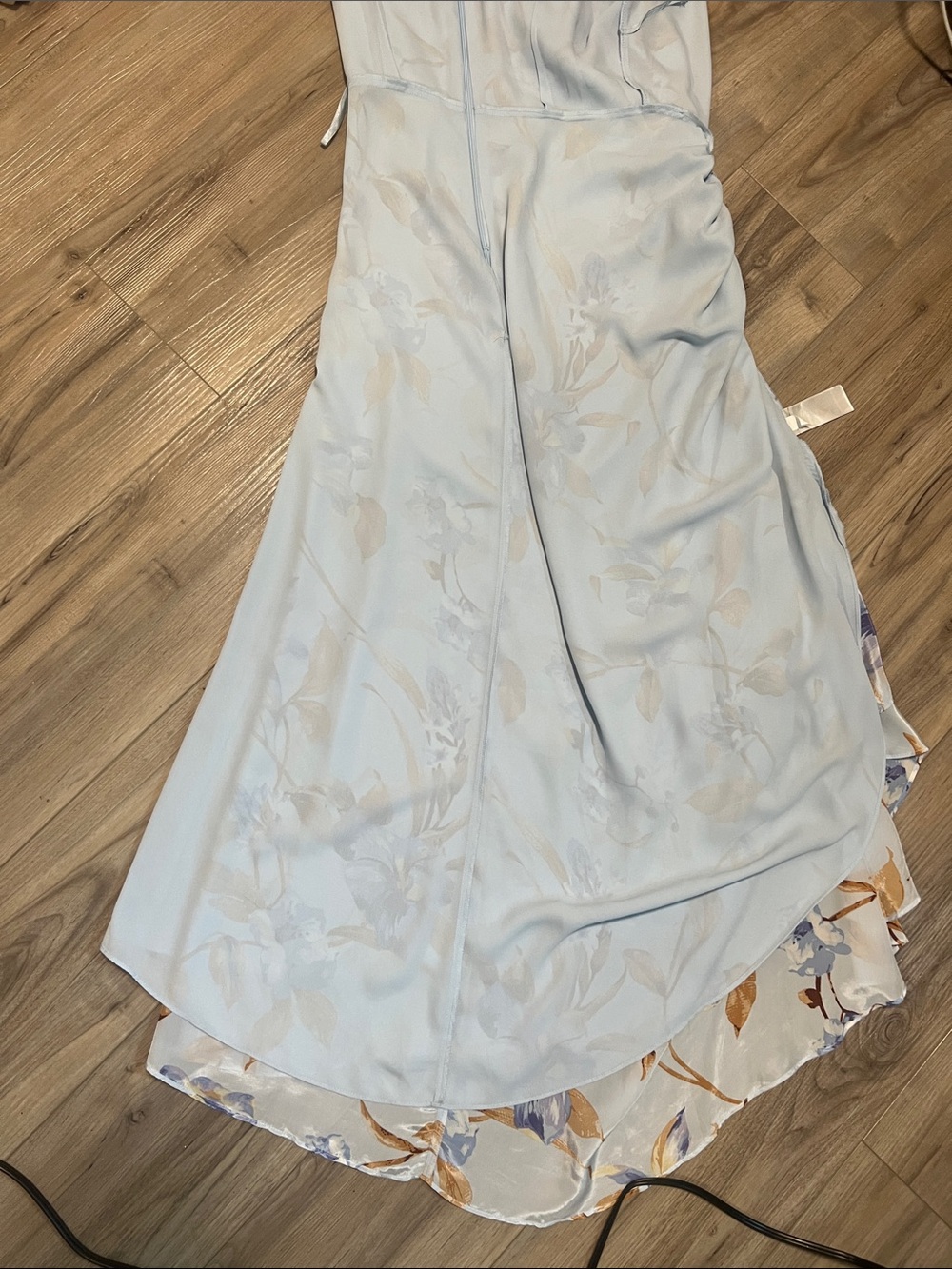 WHBM Cowl Neck Ruched Midi Dress Floral in Light Blue Size 6 - Picture 14 of 17